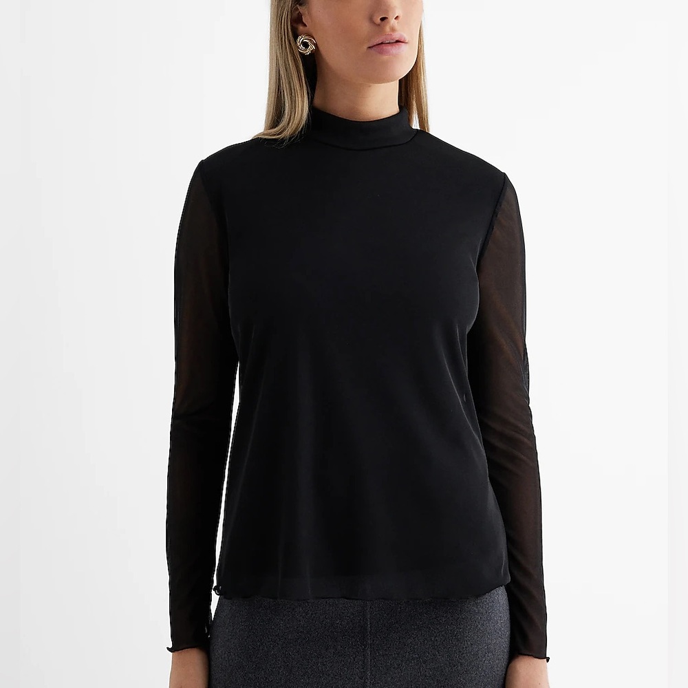 EXPRESS Mesh Mock Neck Long Sleeve Top